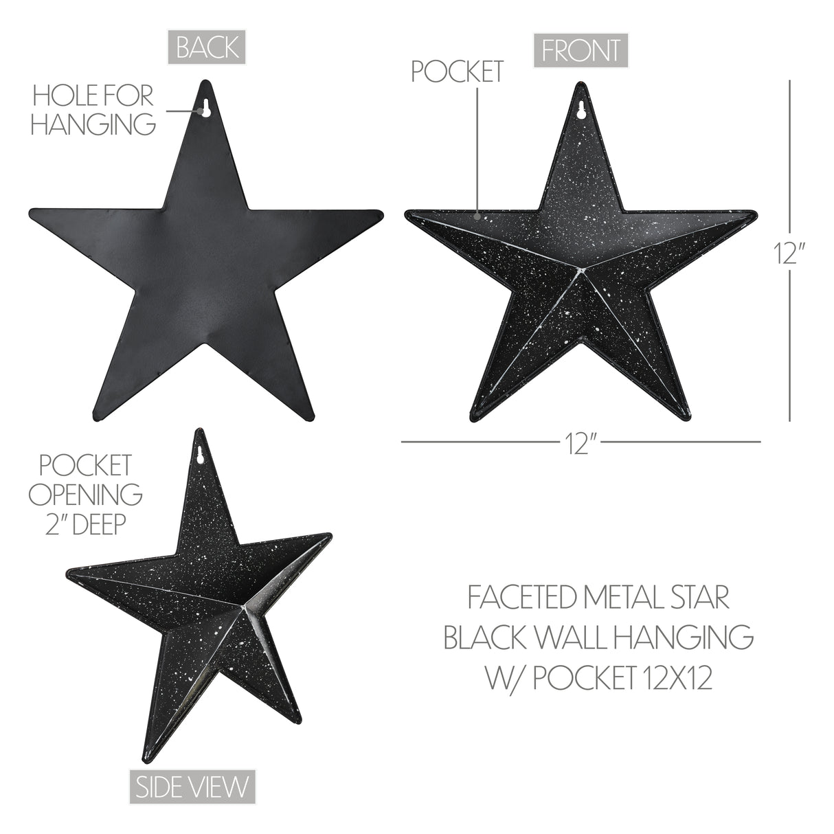 85050-Faceted-Metal-Star-Black-Wall-Hanging-w/-Pocket-12x12-image-1