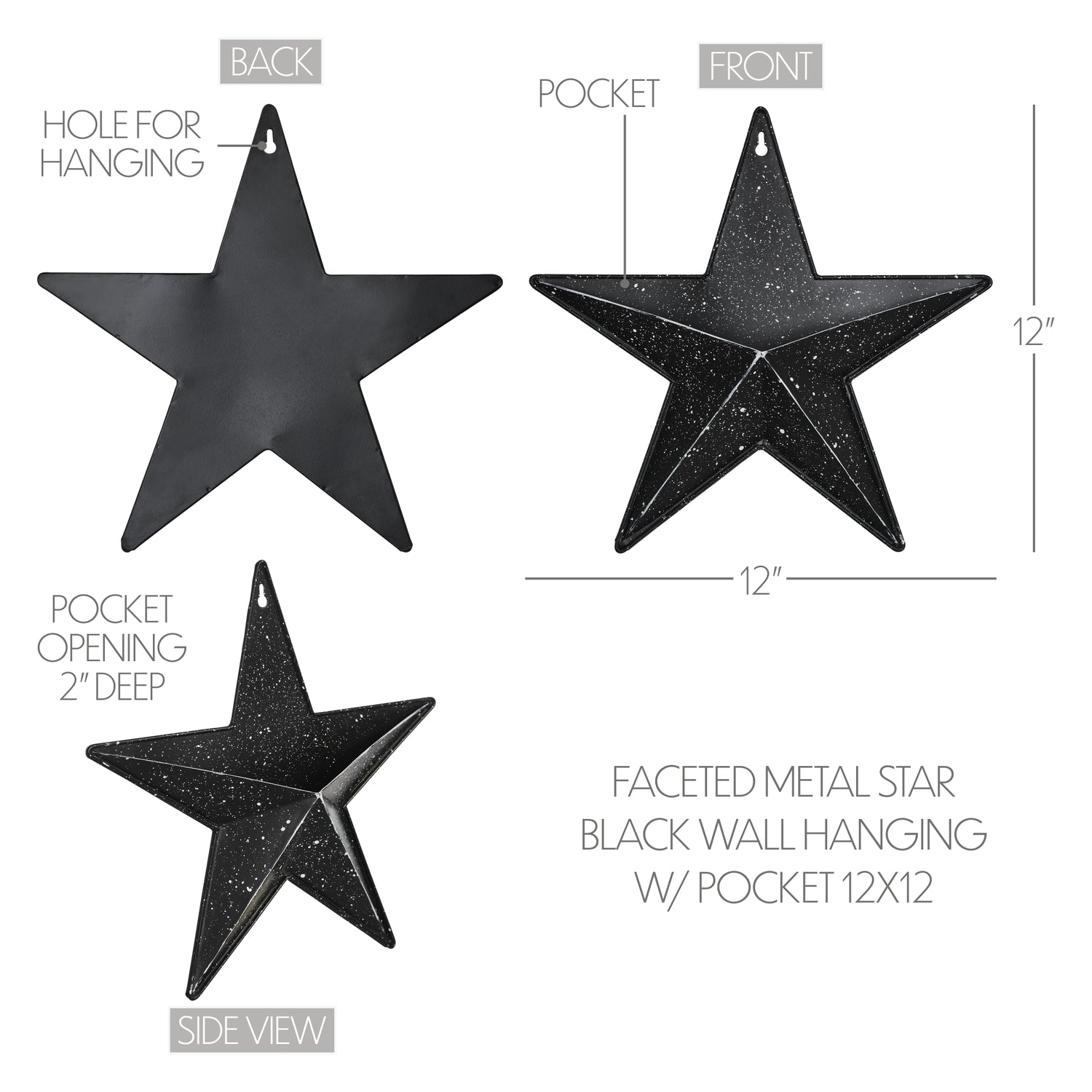85050-Faceted-Metal-Star-Black-Wall-Hanging-w/-Pocket-12x12-image-1