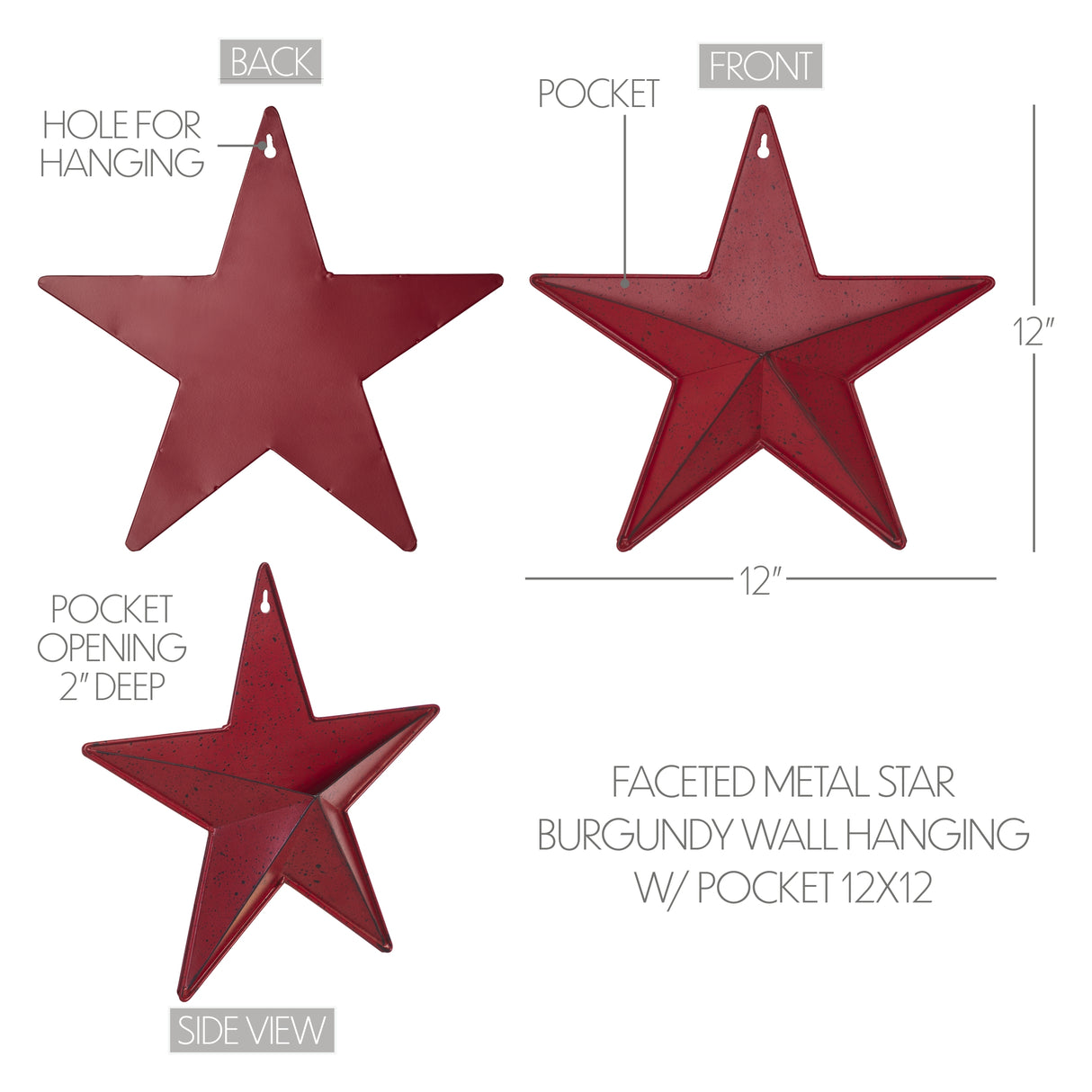 85052-Faceted-Metal-Star-Burgundy-Wall-Hanging-w/-Pocket-12x12-image-1