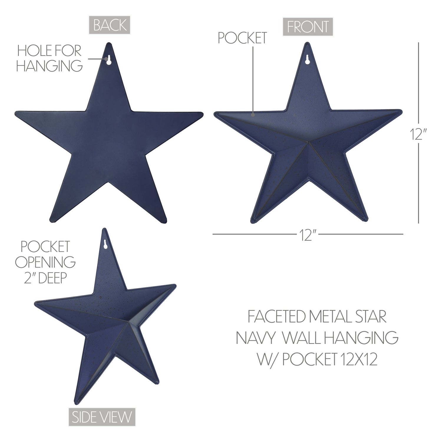 85053-Faceted-Metal-Star-Navy-Wall-Hanging-w/-Pocket-12x12-image-1