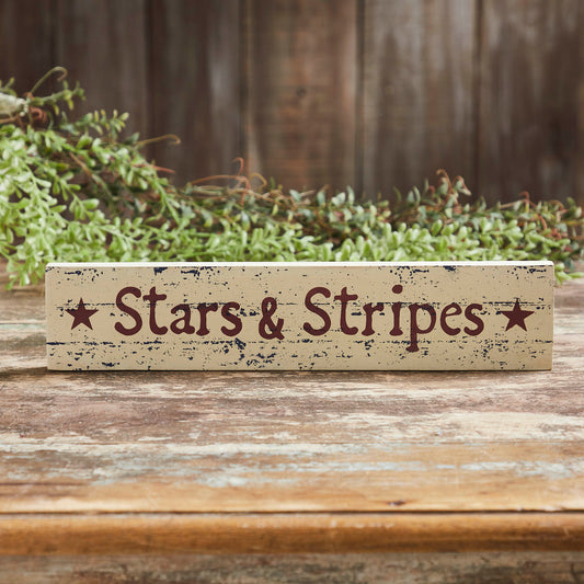 VHC Brands Stars & Stripes Wooden Sign 2.75x13, Independence Day Decor, Patriotic Text, Distressed Appearance Tropical Wood Sign,  Rectangle Shape, Americana, Dark Creme