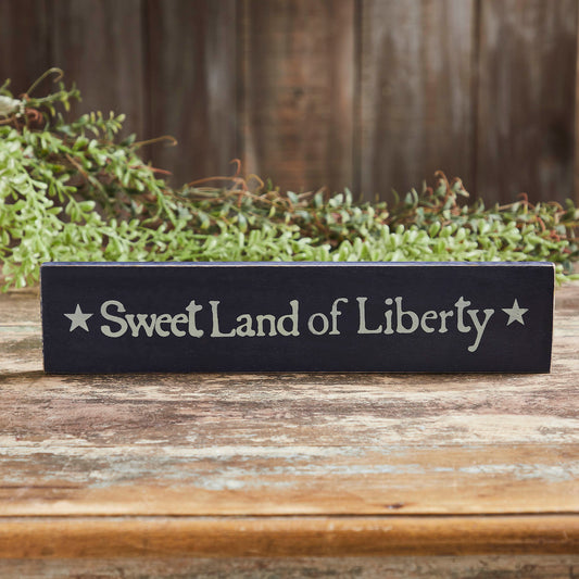 VHC Brands Sweet Land Of Liberty Blue Wooden Sign 2.75x13, Independence Day Decor, Patriotic Text, Printed Tropical Wood Sign,  Rectangle Shape, Americana, Faded Blue