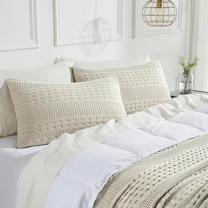 100% Cotton Waffle Weave Pillow Cover, Lightweight & Breathable Woven Sham