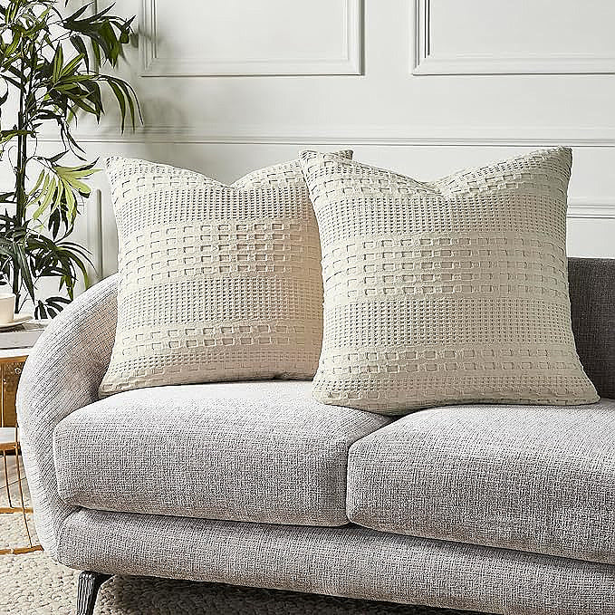 100% Cotton Waffle Weave Pillow Cover, Lightweight & Breathable Woven Sham