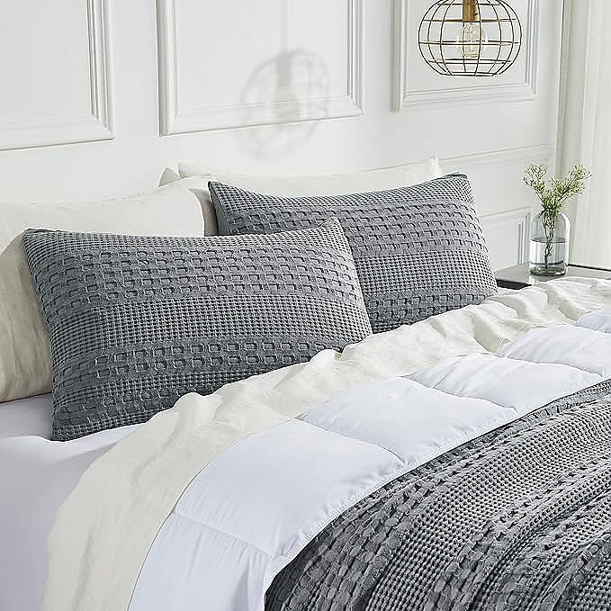 100% Cotton Waffle Weave Pillow Cover, Lightweight & Breathable Woven Sham