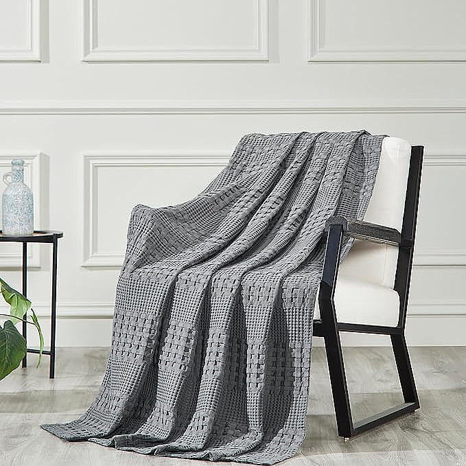 100% Cotton Waffle Weave Blanket, Lightweight & Breathable Woven Bedding