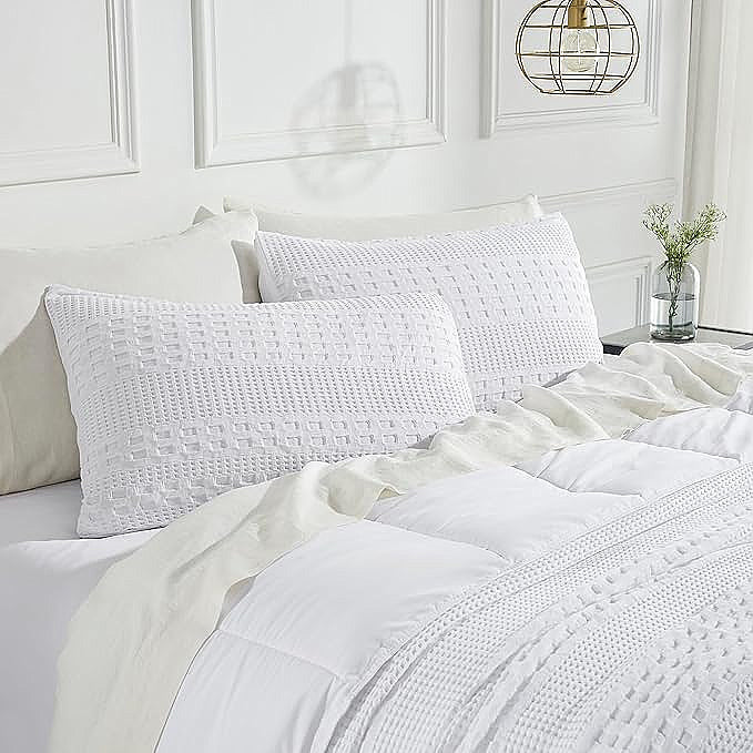 100% Cotton Waffle Weave Pillow Cover, Lightweight & Breathable Woven Sham