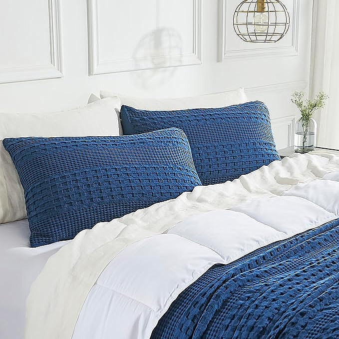 100% Cotton Waffle Weave Pillow Cover, Lightweight & Breathable Woven Sham