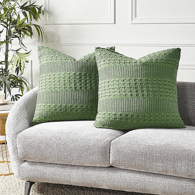 100% Cotton Waffle Weave Pillow Cover, Lightweight & Breathable Woven Sham
