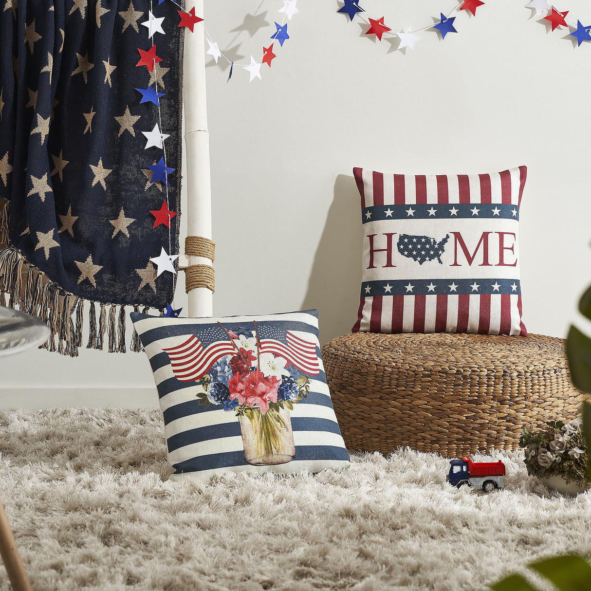 God Bless America Pillow Cover Set of 2 16Lx16W