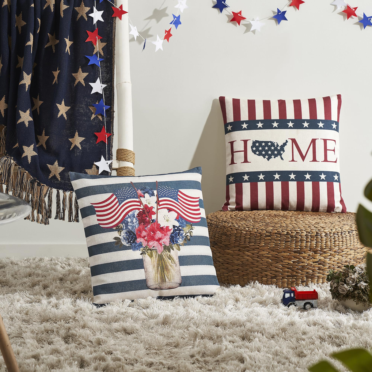 God Bless America Pillow Cover Set of 2 18Lx18W