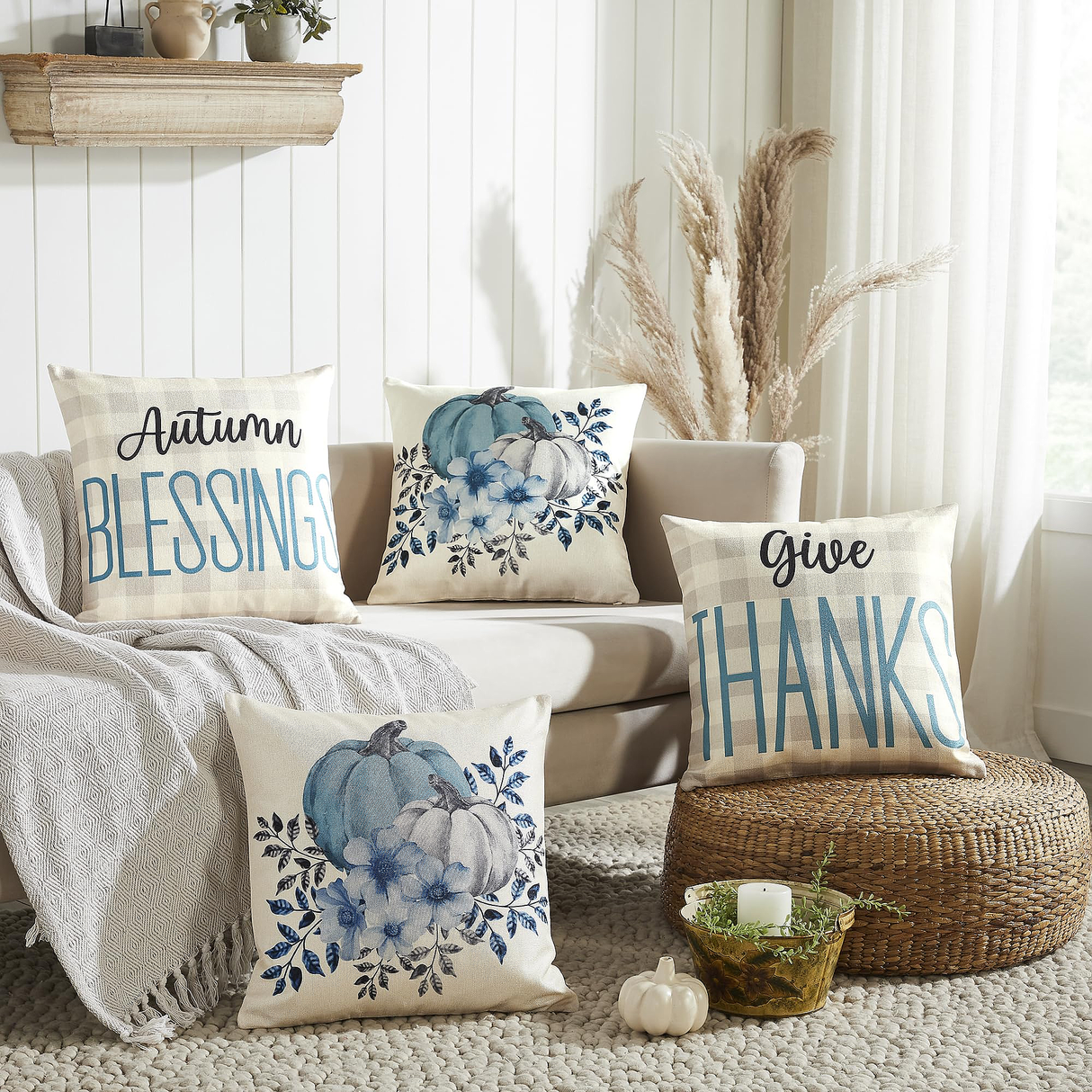 Fall Greetings Pillow Cover Set of 4 16Lx16W