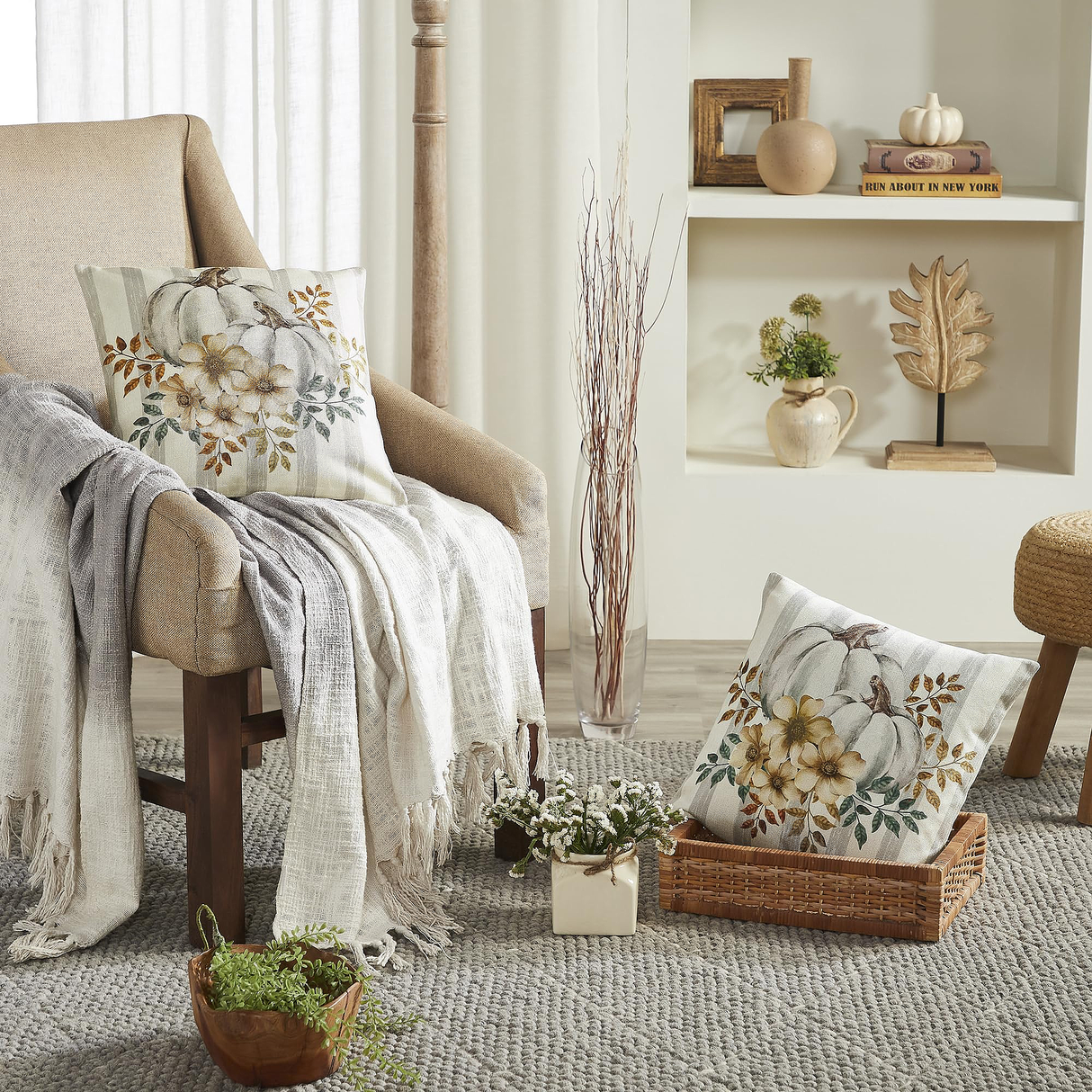 Farmhouse Pumpkin Pillow Cover Set of 2 16Lx16W