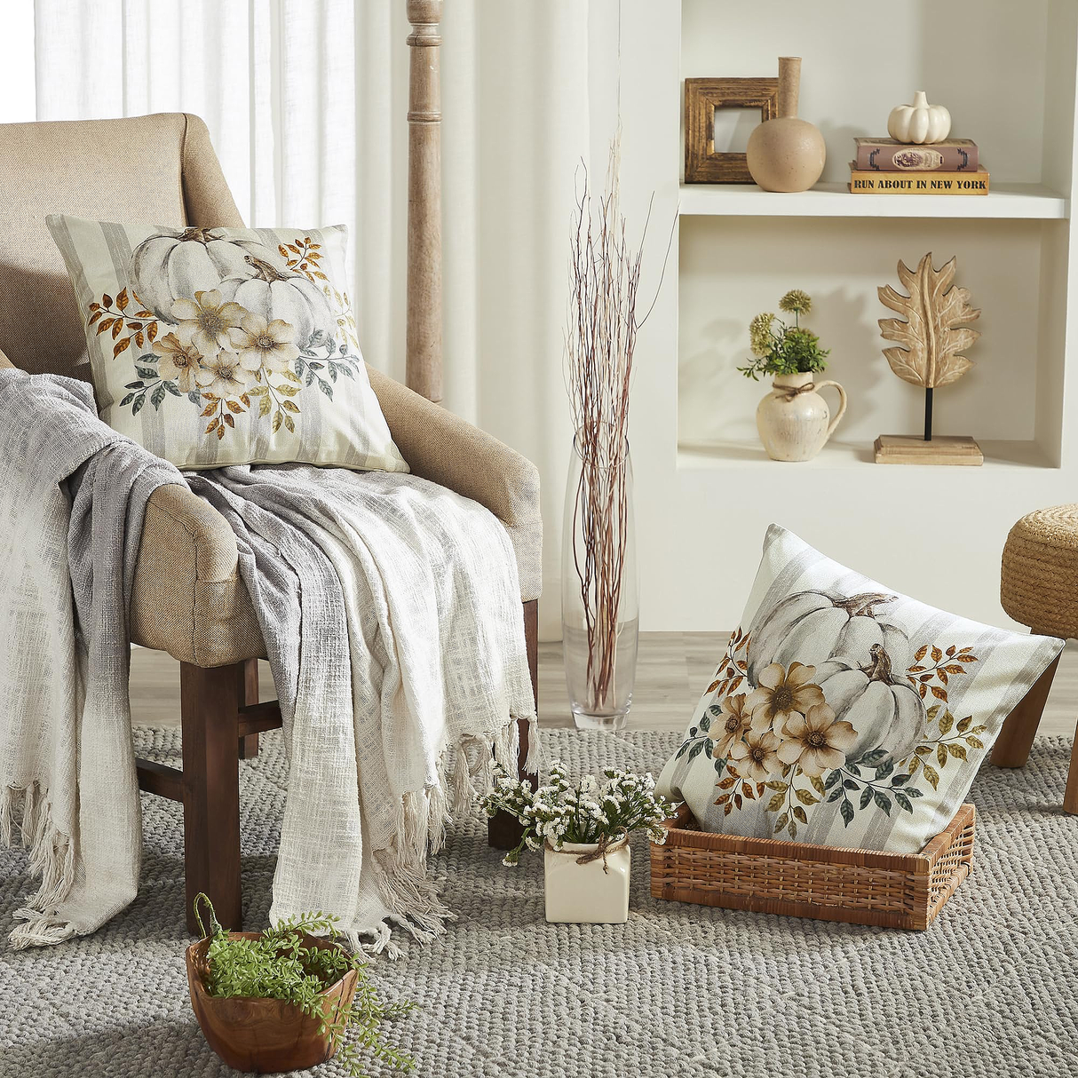 Farmhouse Pumpkin Pillow Cover Set of 2 18Lx18W