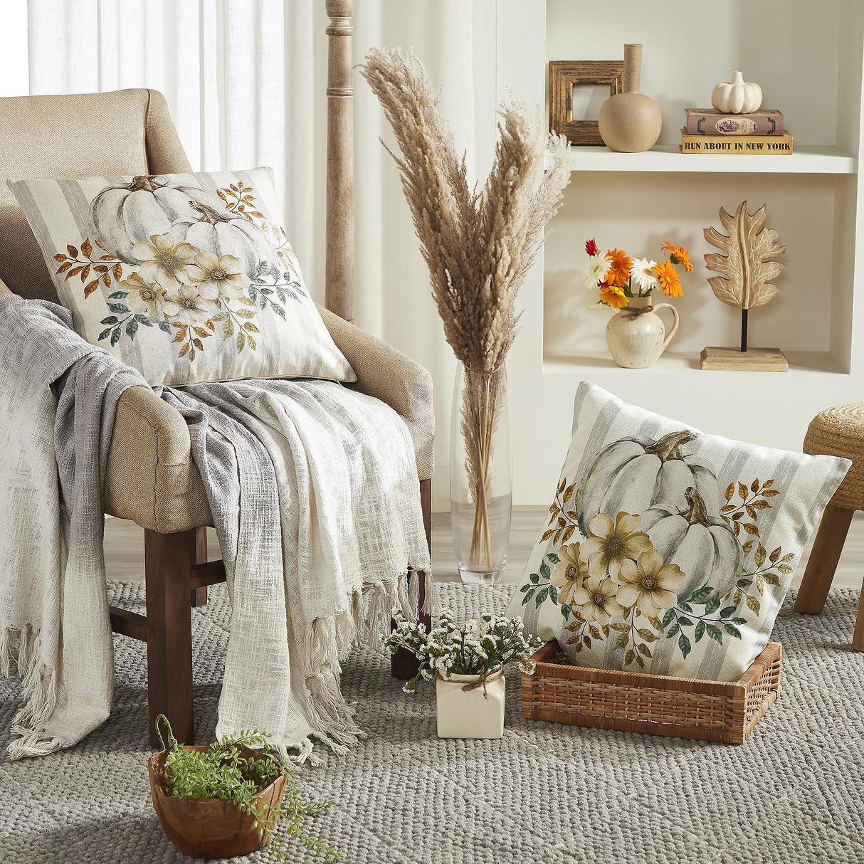 Farmhouse Pumpkin Pillow Cover Set of 2 20Lx20W