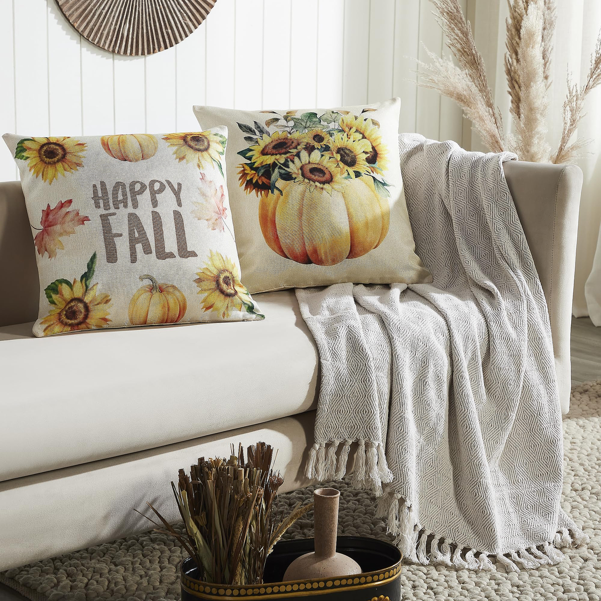 Happy Fall Pillow Cover Set of 2 18Lx18W