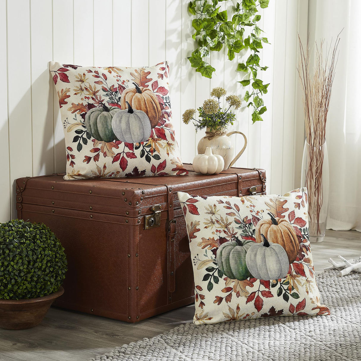 Pumpkin Floral Pillow Cover Set of 2 18Lx18W