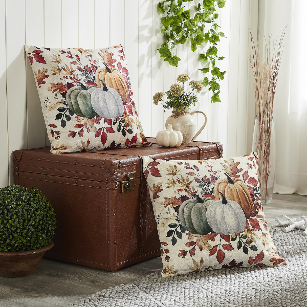 Pumpkin Floral Pillow Cover Set of 2 20Lx20W