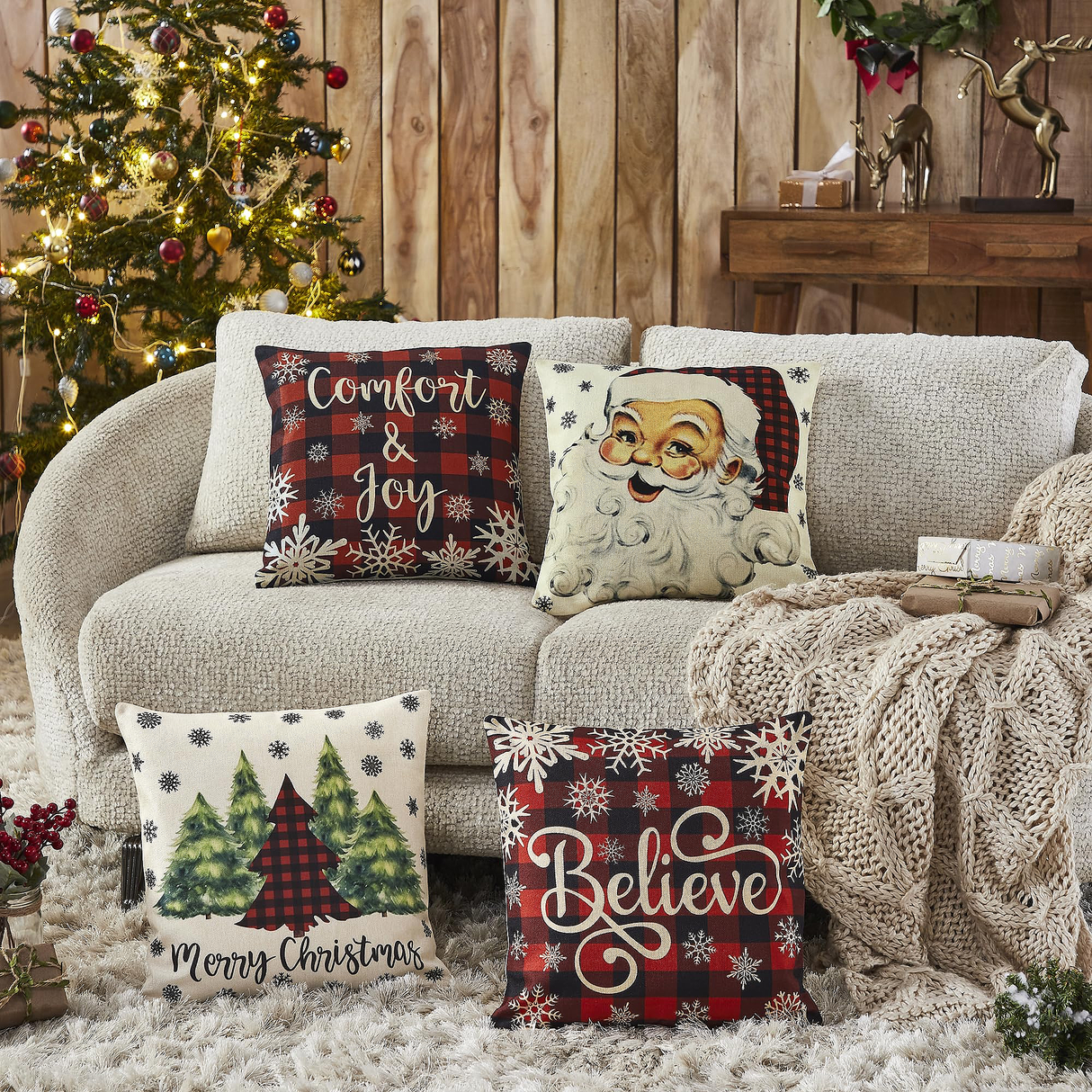 Buffalo Check Christmas Pillow Cover Set of 4 16Lx16W