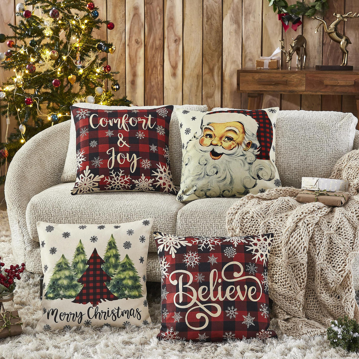 Buffalo Check Christmas Pillow Cover Set of 4 18Lx18W