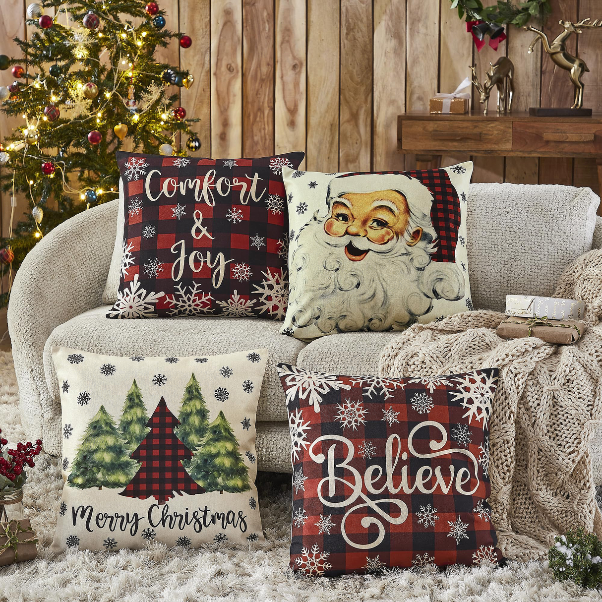 Buffalo Check Christmas Pillow Cover Set of 4 20Lx20W