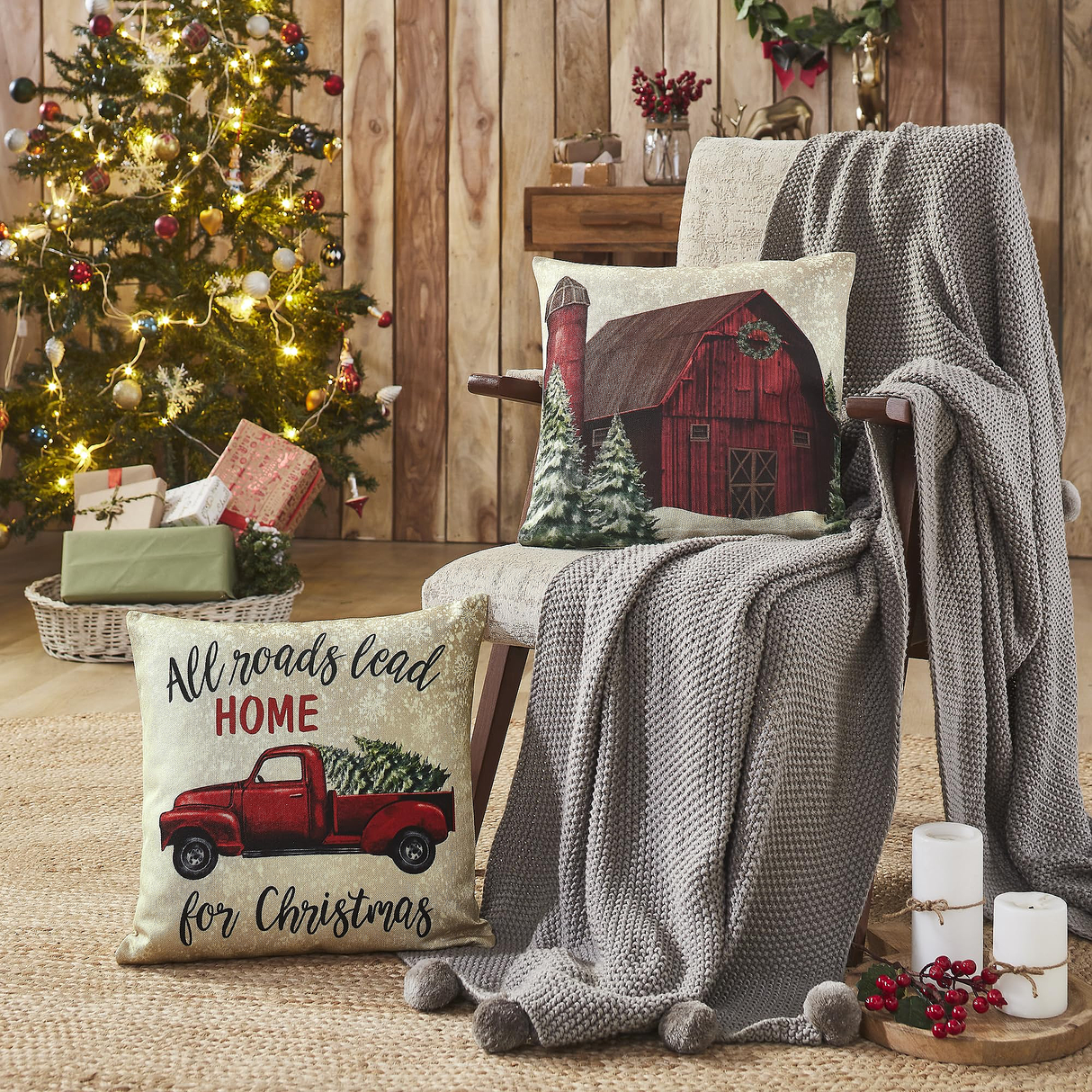 Christmas Farm Pillow Cover Set of 2 16Lx16W