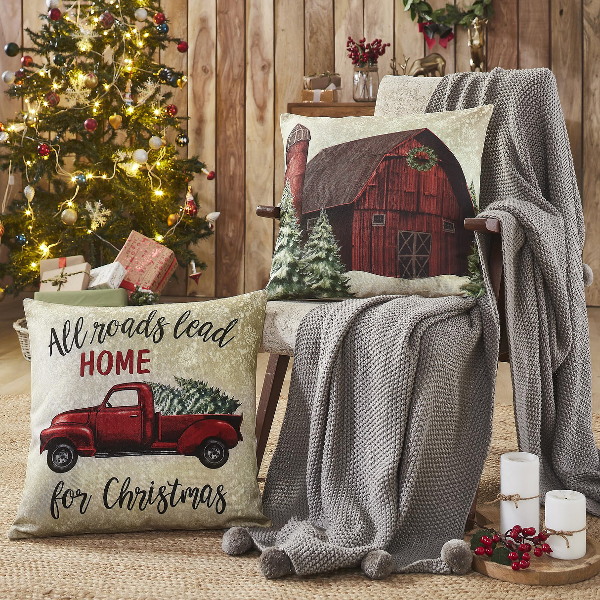 Christmas Farm Pillow Cover Set of 2 20Lx20W