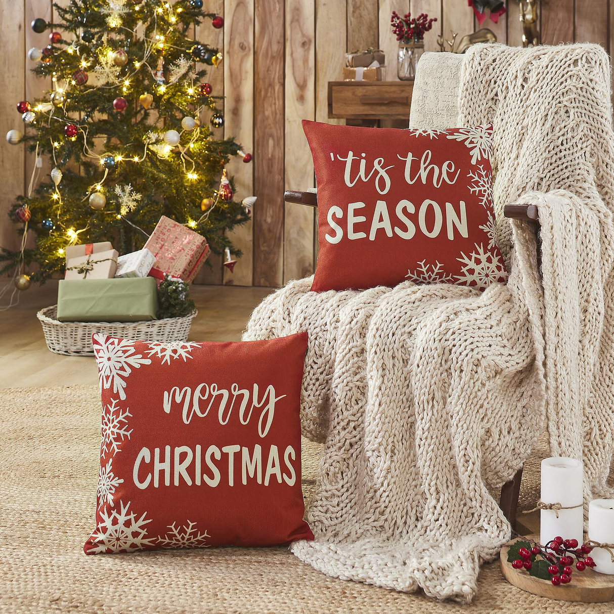 Merry Christmas Pillow Cover Set of 2 16Lx16W