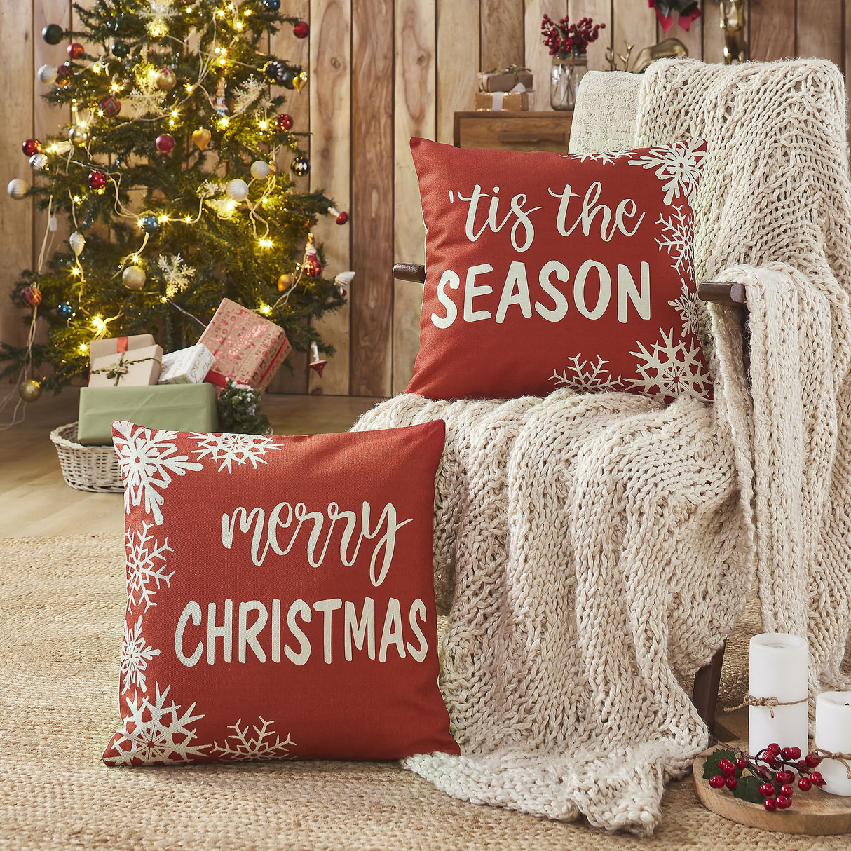 Merry Christmas Pillow Cover Set of 2 18Lx18W