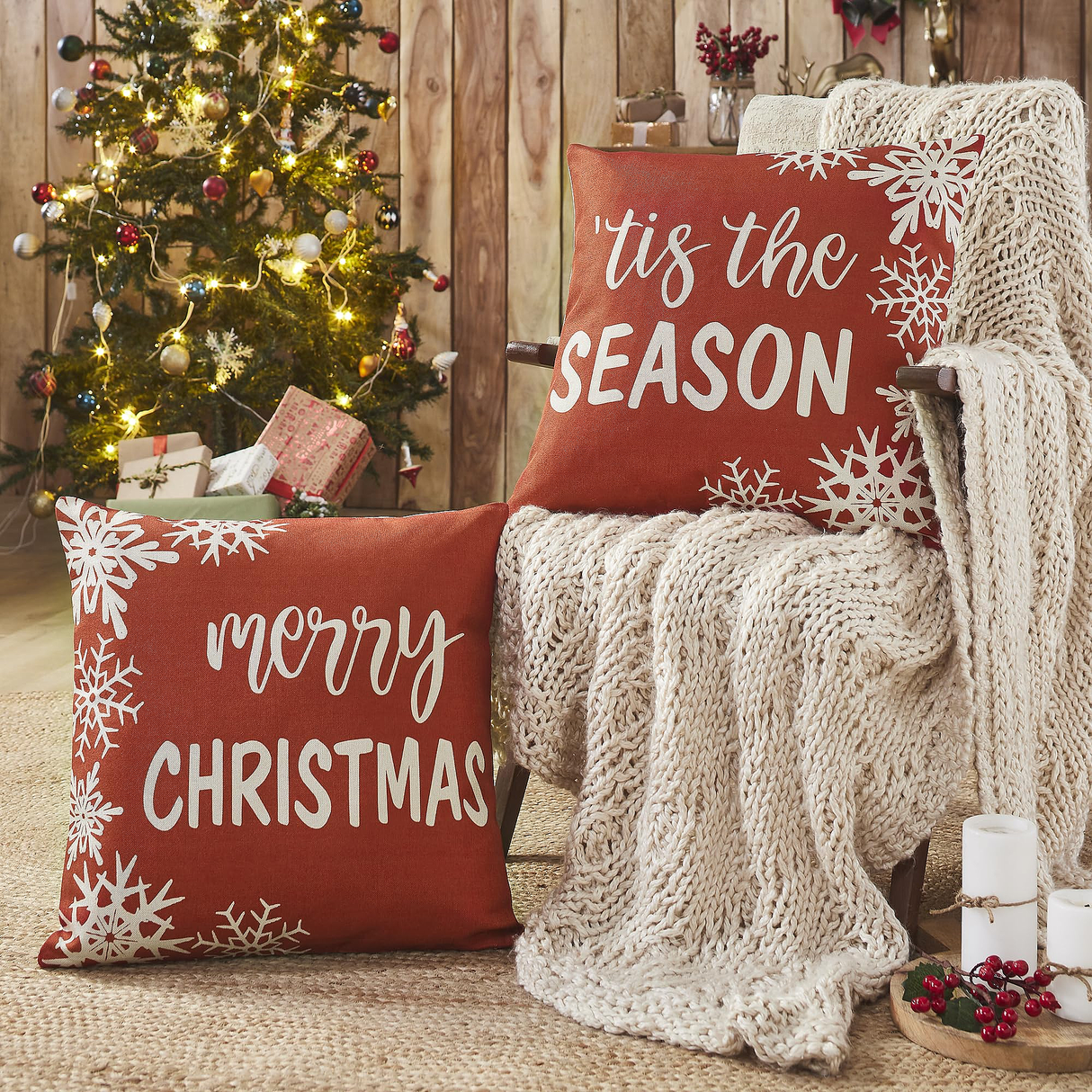 Merry Christmas Pillow Cover Set of 2 20Lx20W