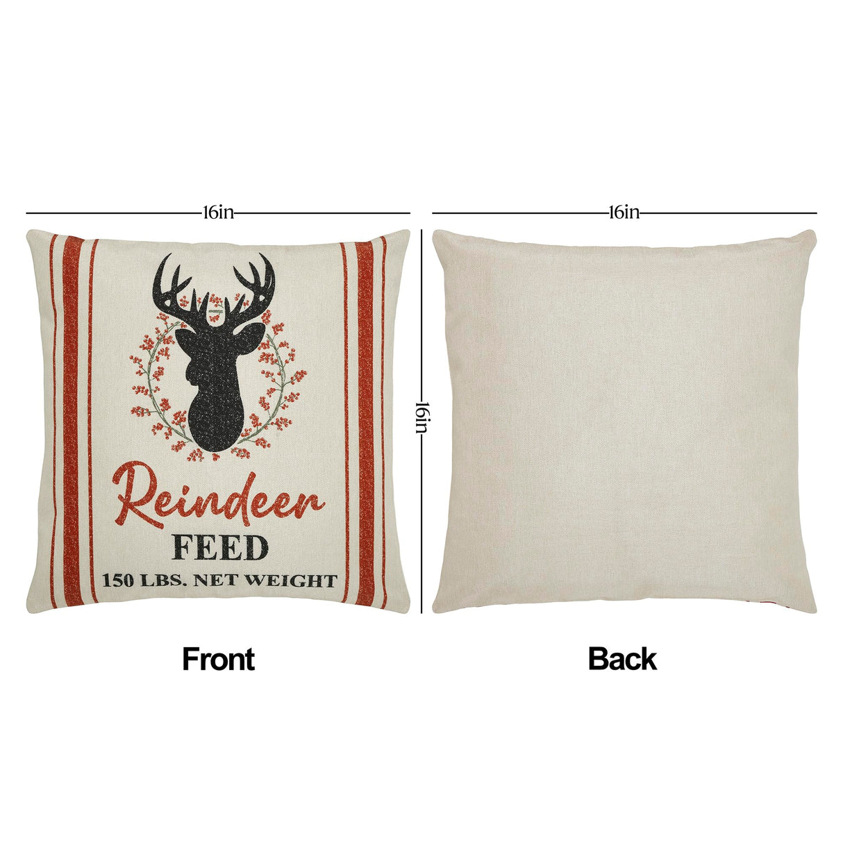 Reindeer Farm Pillow Cover Set of 2 16Lx16W