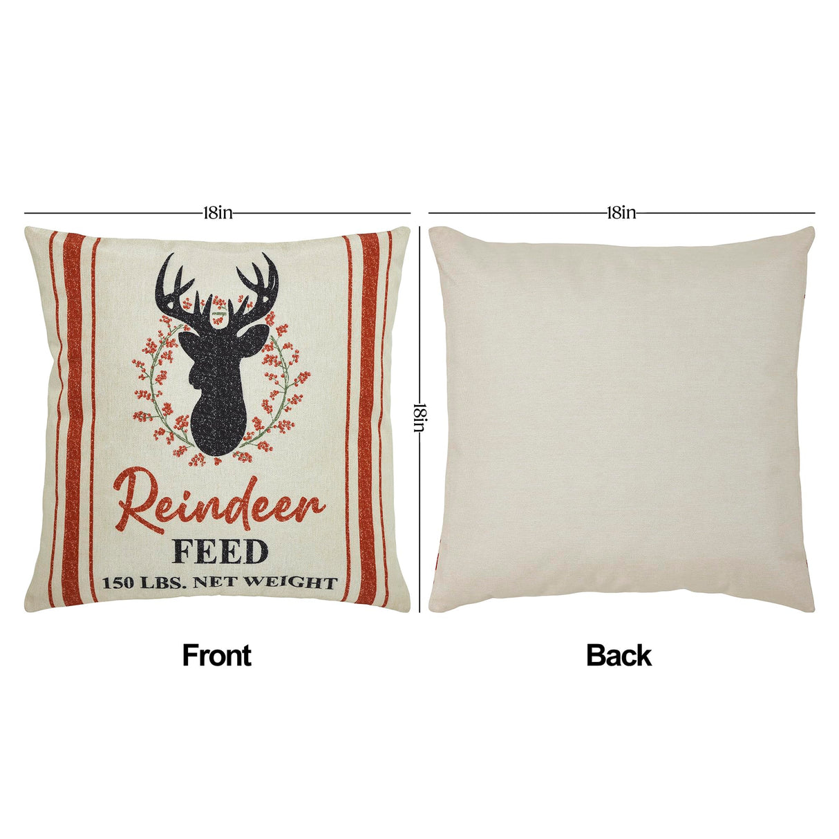 Reindeer Farm Pillow Cover Set of 2 18Lx18W
