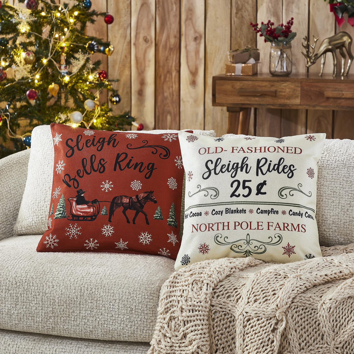 Sleigh Ride Pillow Cover Set of 2 16Lx16W