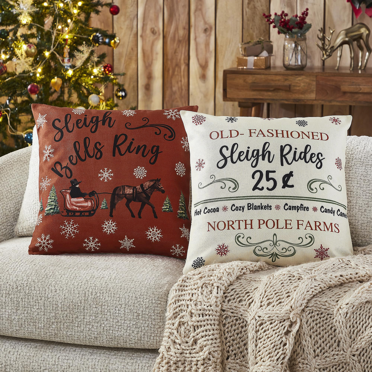 Sleigh Ride Pillow Cover Set of 2 20Lx20W