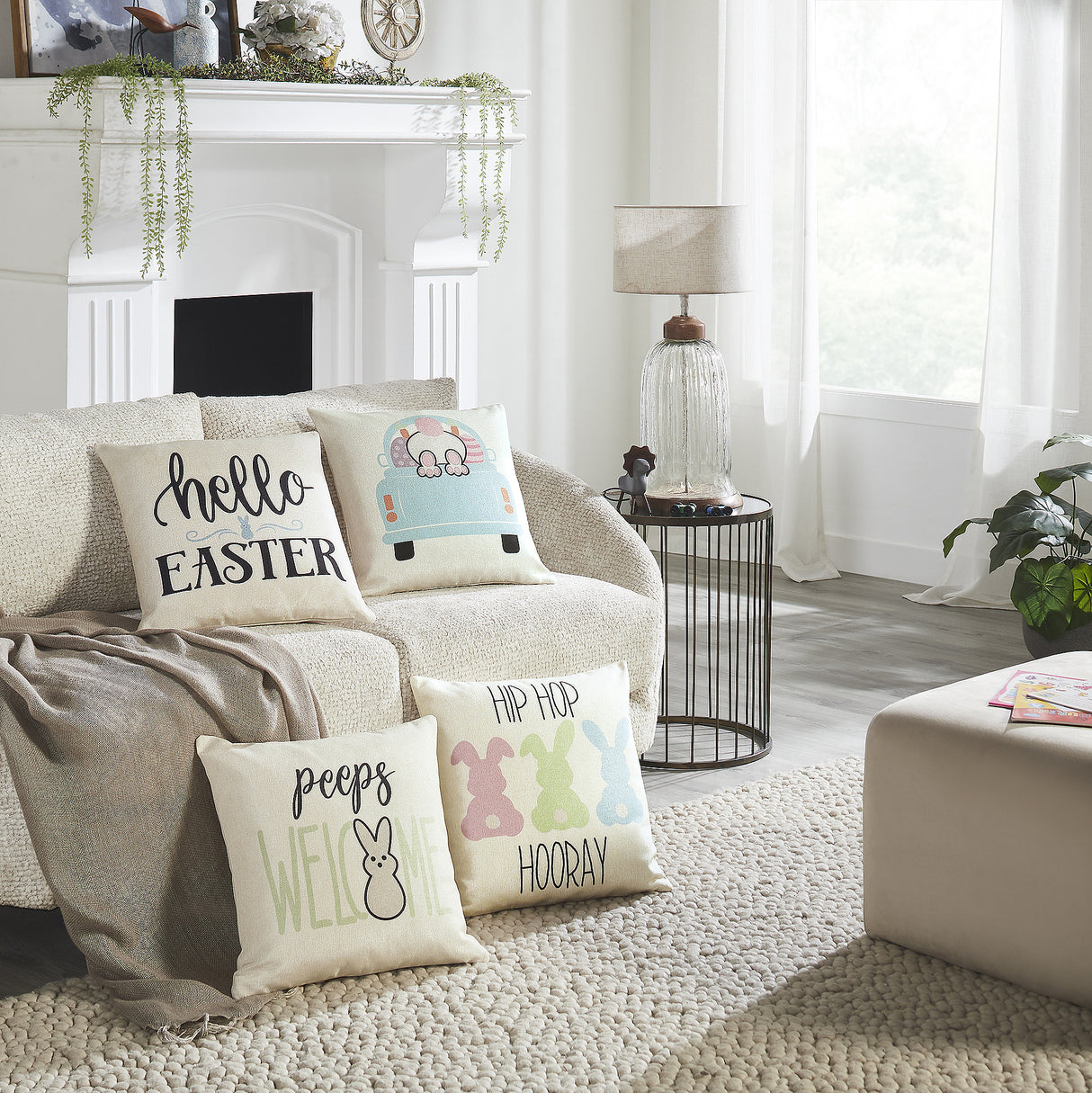 Easter Greetings Pillow Cover Set of 4 16Lx16W