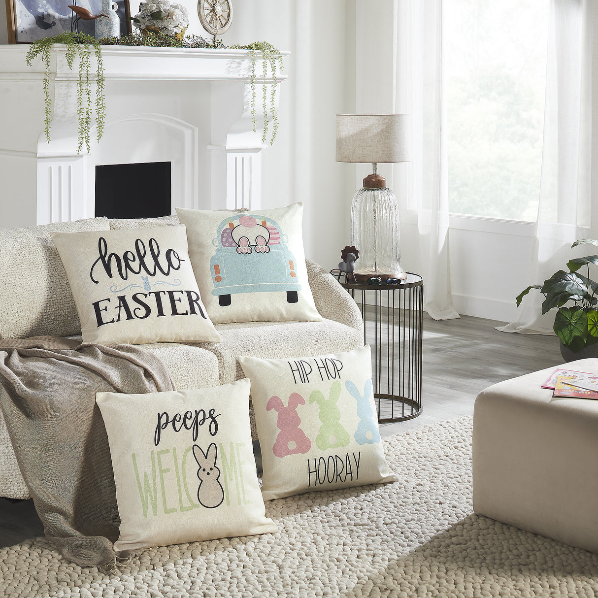 Easter Greetings Pillow Cover Set of 4 18Lx18W