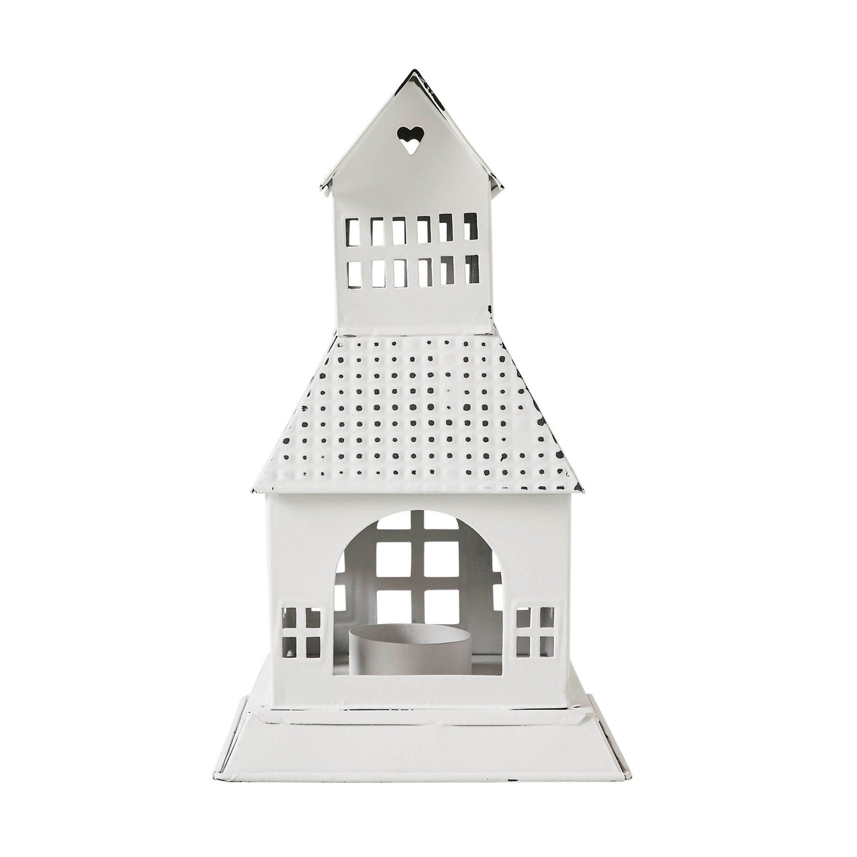 Tealight Holder Metal Village House A Antique White 9.5x5.5x5.5