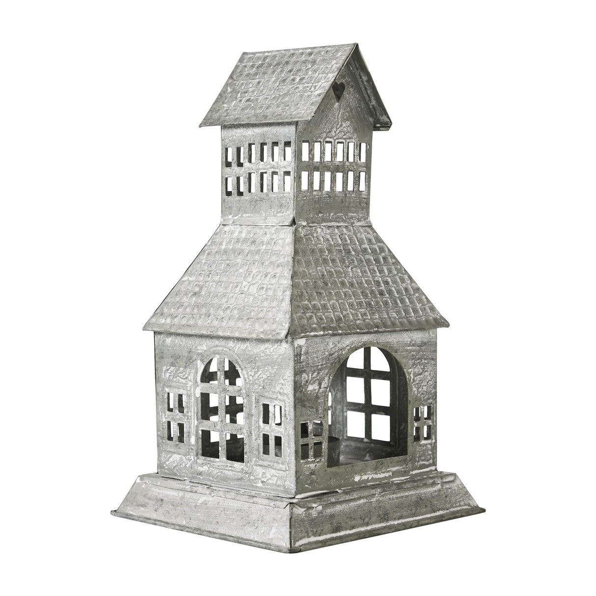 Tealight Holder Metal Village House A Antique Grey 9.5x5.5x5.5