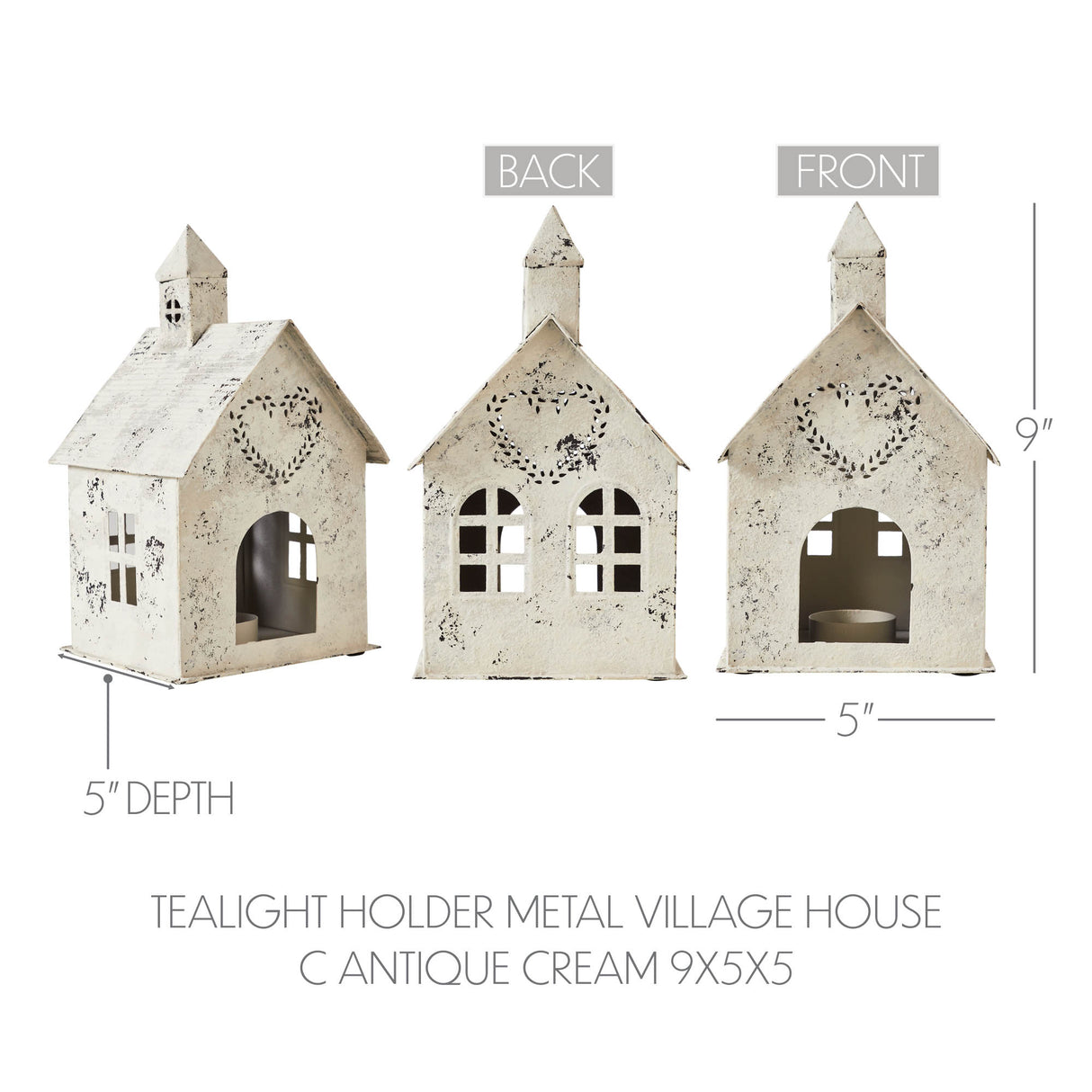 Tealight Holder Metal Village House C Antique Cream 9x5x5