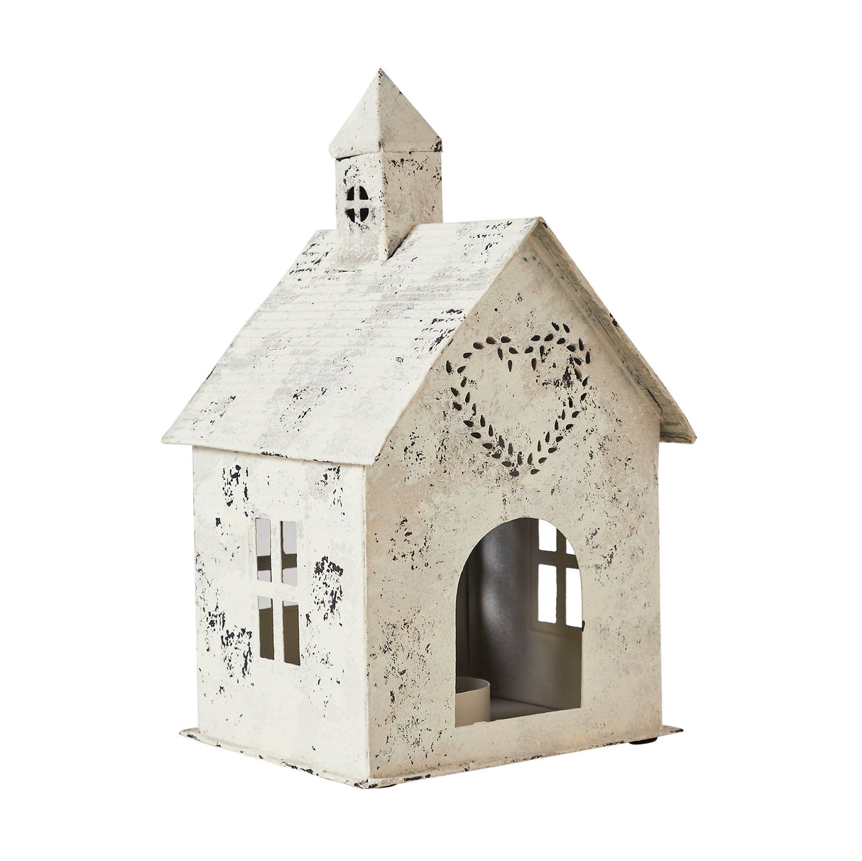 Tealight Holder Metal Village House C Antique Cream 9x5x5