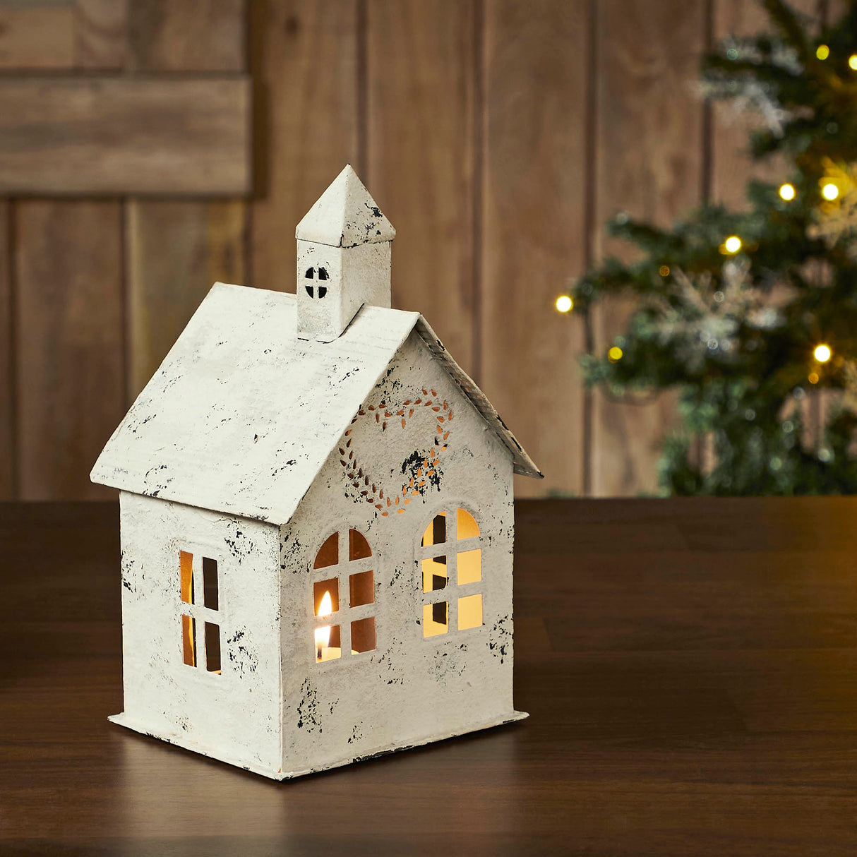 Tealight Holder Metal Village House C Antique Cream 9x5x5
