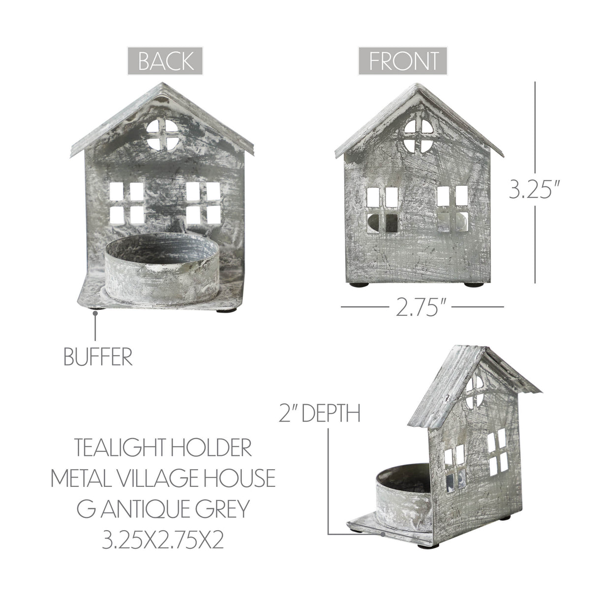 Tealight Holder Metal Village House G Antique Grey 3.25x2.75x2