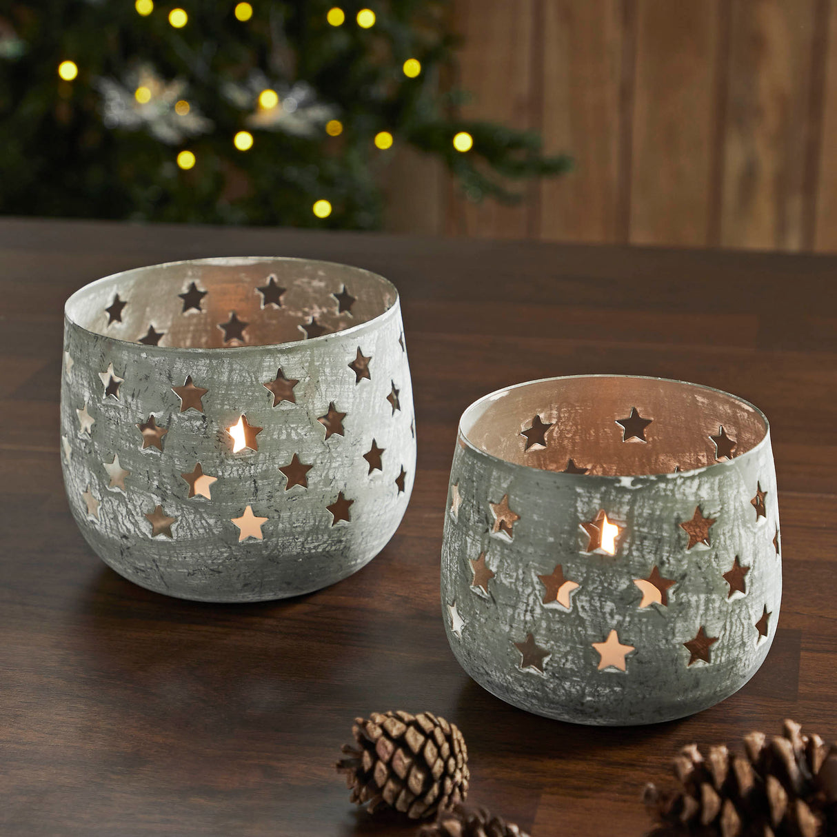 Metal Votive Candle Holder Stars Set of 2