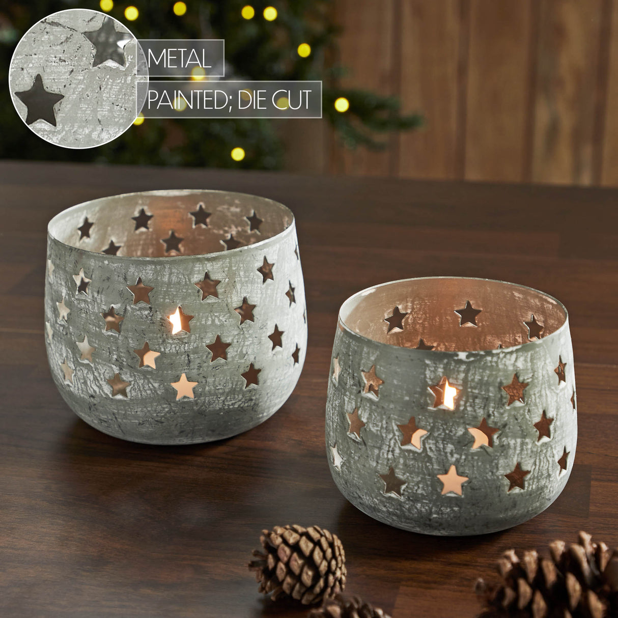 Metal Votive Candle Holder Stars Set of 2