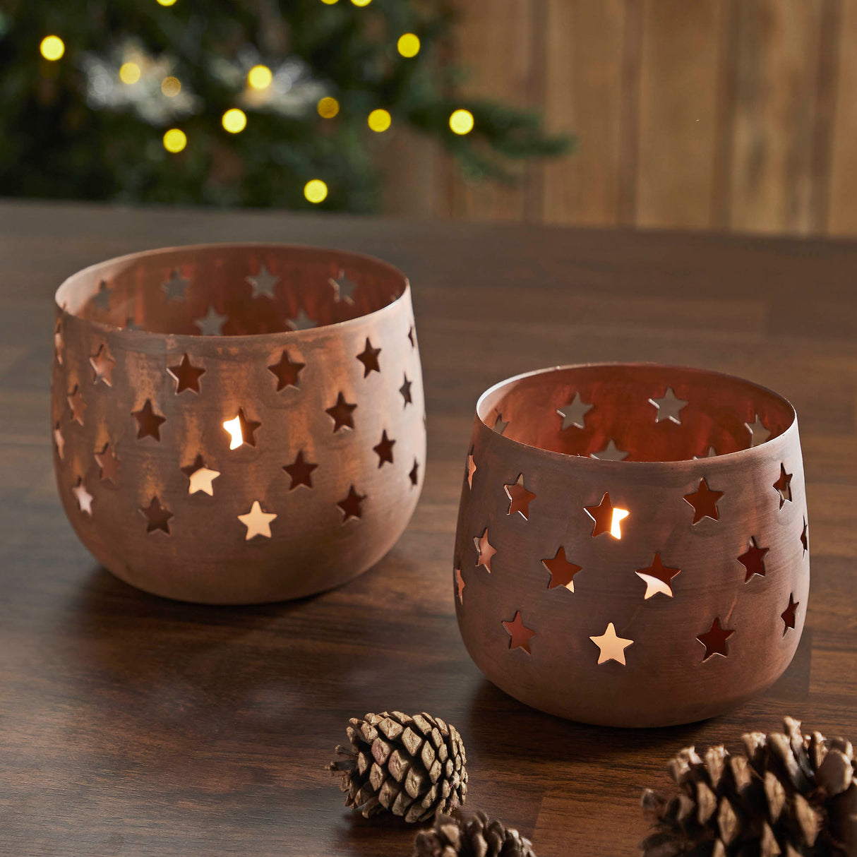 Metal Votive Candle Holder Stars Set of 2