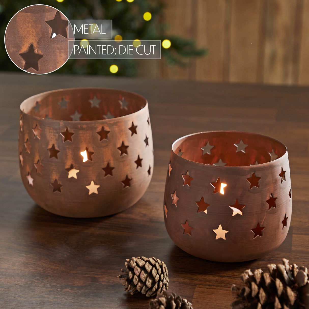 Metal Votive Candle Holder Stars Set of 2