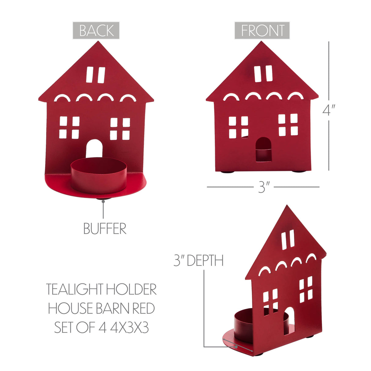 Tealight Holder House Barn Red Set of 4 4.5x3.75x2.25
