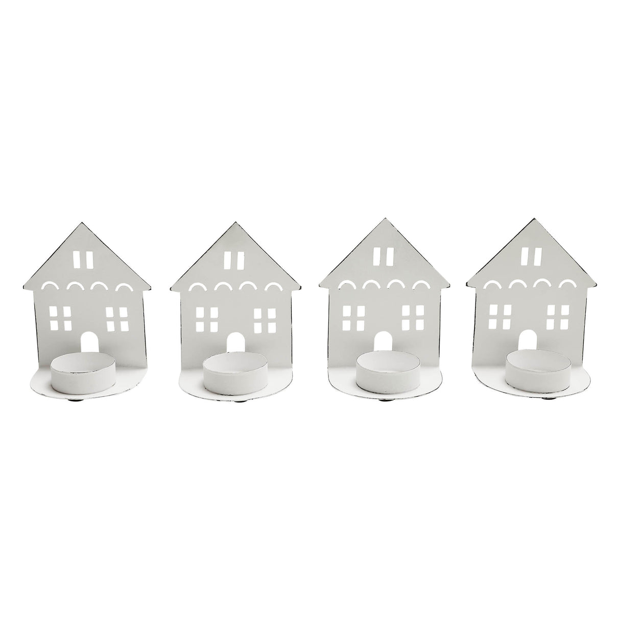 Tealight Holder House Antique White Set of 4 4.5x3.75x2.25
