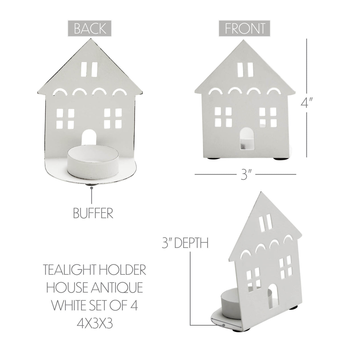 Tealight Holder House Antique White Set of 4 4.5x3.75x2.25