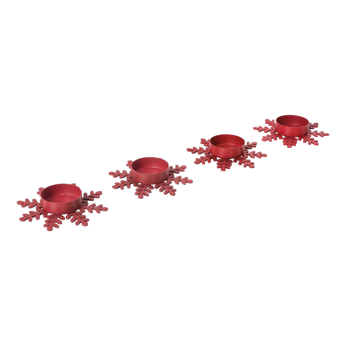 Tealight Holder Snowflake Barn Red Set of 4 0.6x4.13x4.13